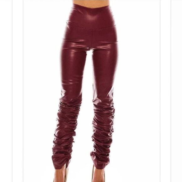 Faux Leather High Waist stretch Pants Legging with ruched leg - Picture 4 of 14